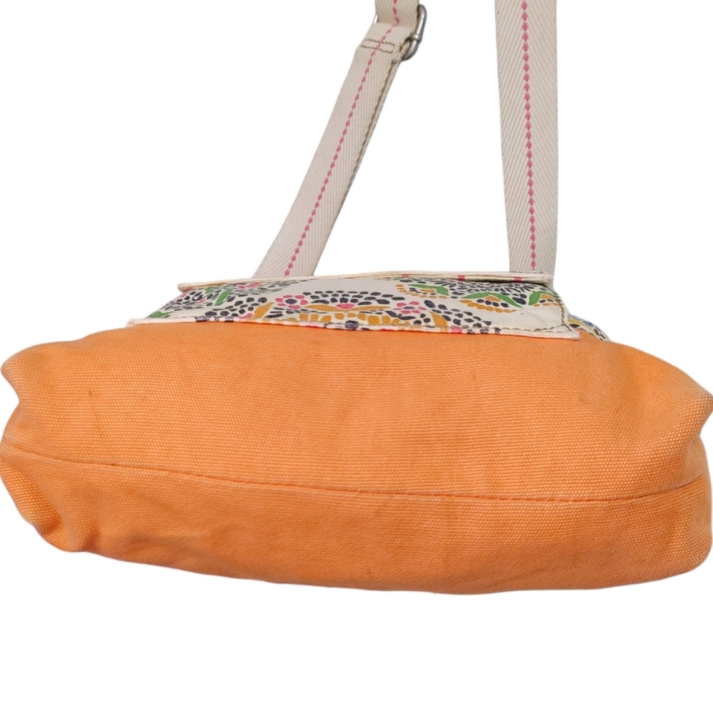 Canvas Floral Print Crossbody Bag in Beige and Orange - Picture 6 of 11
